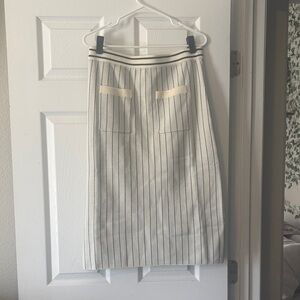 Cream Pinstripe Pencil Skirt with Pocket Detail